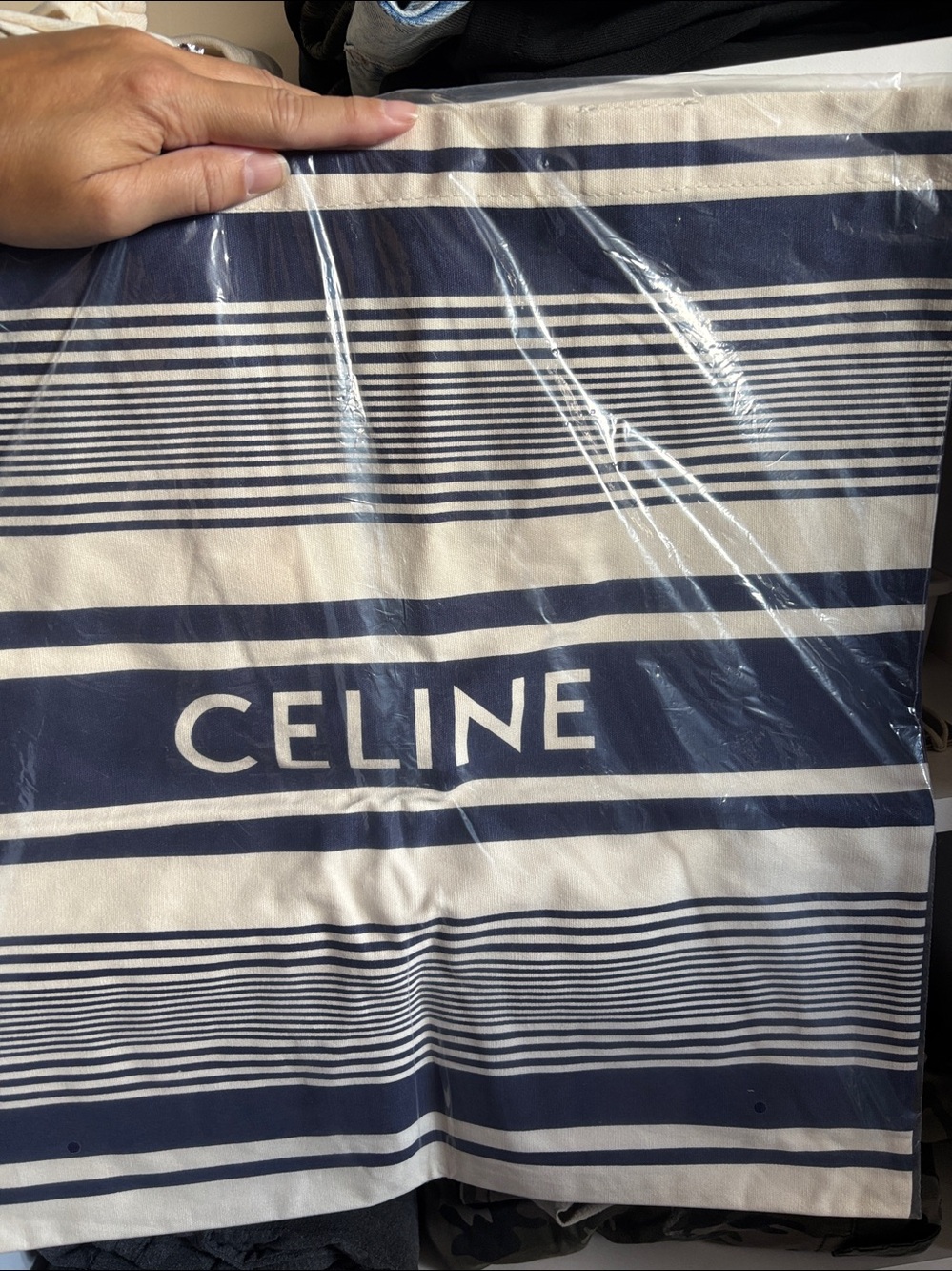 GWP—-Celine Navy and White Striped tote, big tote. STILL IN PLASTIC